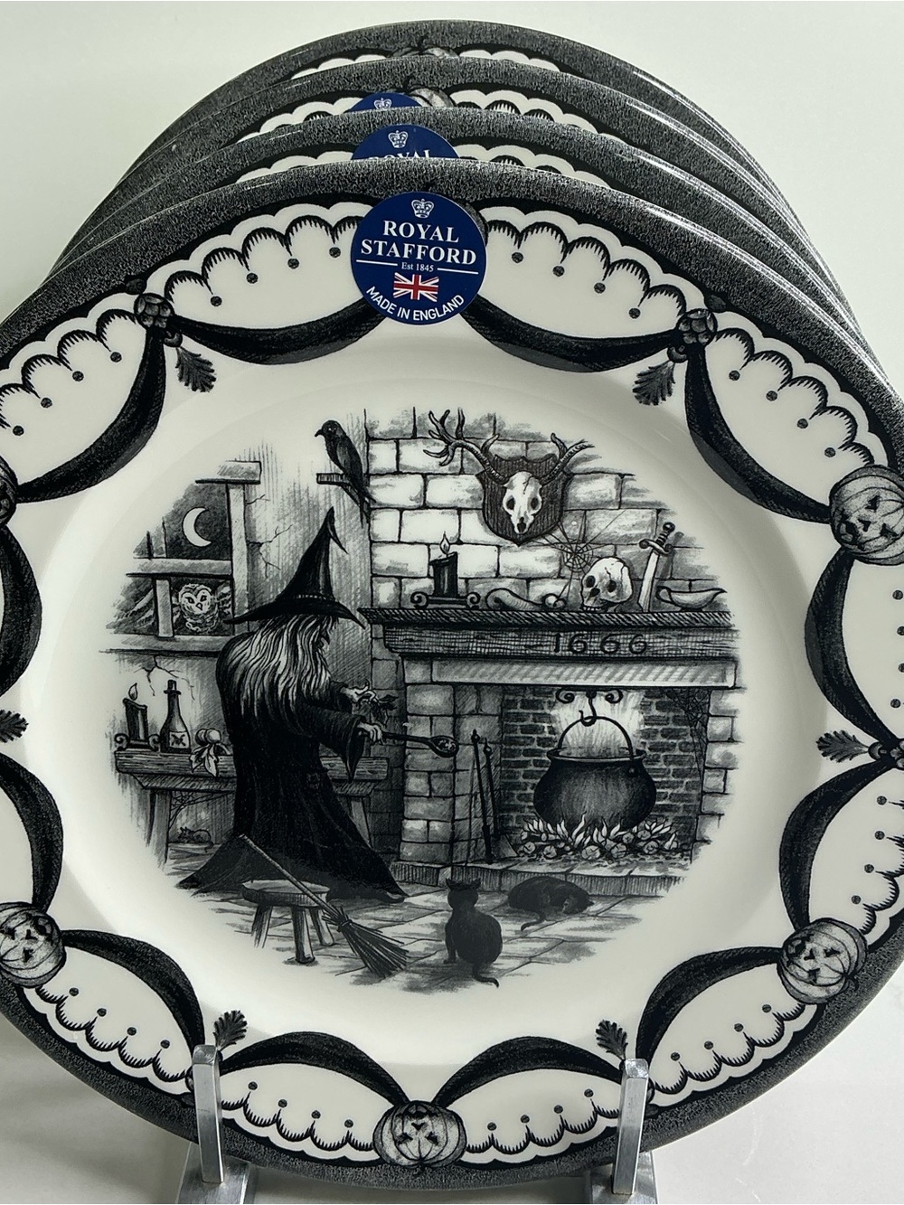 4 Royal Stafford Salad Plates HALLOWEEN HOME 8in Ceramic Spooky Boo New